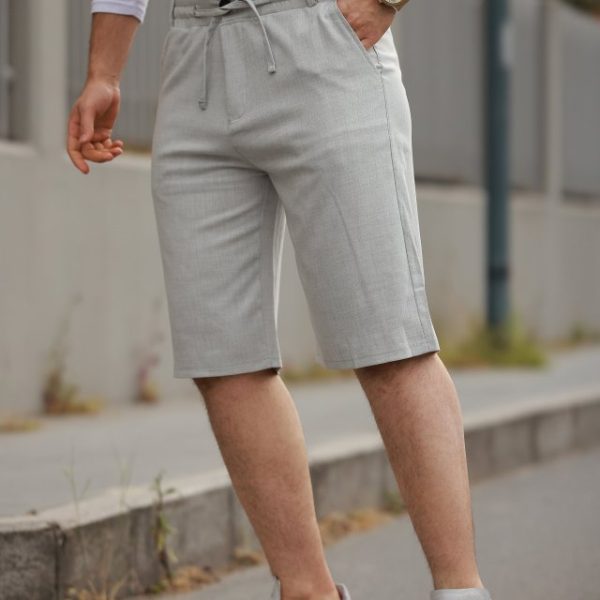 Erkek Beli Bağcıklı Ve Düğmeli Bezayağı Kumaş şort