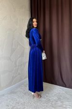 Saks Göğüs Altı Taşlı Elbise - Görsel 4