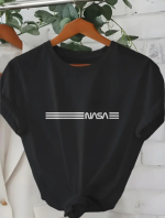 Erkek Kısa Kollu NASA Baskı Bisiklet Yaka T-shirt - Görsel 4