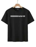 Erkek Kısa Kollu NASA Baskı Bisiklet Yaka T-shirt - Görsel 5
