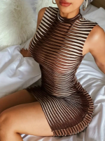Kadın Kolsuz Desenli Mini Bodycon Dalgıç Elbise - Görsel 5