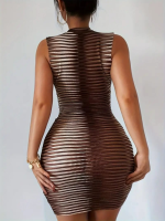 Kadın Kolsuz Desenli Mini Bodycon Dalgıç Elbise - Görsel 6