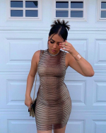 Kadın Kolsuz Desenli Mini Bodycon Dalgıç Elbise - Görsel 8