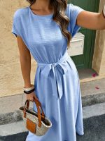 Kadın Kısa Kollu Kayık Yaka Beli Kuşaklı Aerobin Elbise - Görsel 2