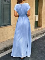 Kadın Kısa Kollu Kayık Yaka Beli Kuşaklı Aerobin Elbise - Görsel 3