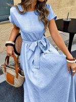 Kadın Kısa Kollu Kayık Yaka Beli Kuşaklı Aerobin Elbise - Görsel 4