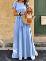 Kadın Kısa Kollu Kayık Yaka Beli Kuşaklı Aerobin Elbise - Görsel 5