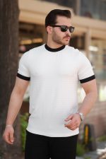 Erkek Bisiklet Yaka örme Pamuklu Kumaş Kısa Kollu T-shirt