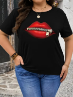 Baskılı Oversize Bisiklet Yaka T-shirt - Görsel 4