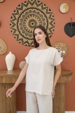 Bej T-Shirt Ve Pantolon Takım - Görsel 2