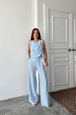 DEGAJE YAKA KOLSUZ BLUZ - PANTOLON TAKIM