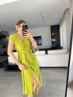 Kadınn V Yaka Düğme Detay Kuşak Dahil Elbise - Görsel 2