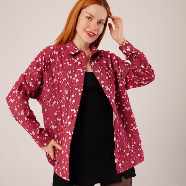 Eskitme Görünümlü Denim Bordo Gömlek