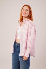 Çizgili Rahat Kesim Pembe Gömlek - Görsel 3