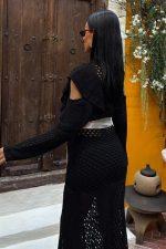 Saten Kuşaklı Ajurlu Triko Elbise 2847 - Görsel 4
