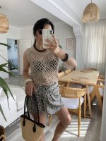 Kadın Askılı Yuvarlak Yaka Geometrik Desenli Triko Bluz - Görsel 8