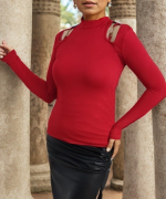 Kadın Uzun Kollu Omuz Dekolte Ve Aksesuar Detay Viskon Bluz - Görsel 7