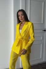 Neon Beli Kuşaklı Ceket Ve Pantolon Parlak Takım - Görsel 4