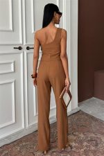 Tek Omuz Büstiyer Plazzo Pantolon Viscon Takım 10159 - Görsel 5