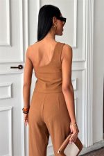 Tek Omuz Büstiyer Plazzo Pantolon Viscon Takım 10159 - Görsel 7