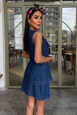 Kolsuz Yelekli Mini Etekli Denim Takım 10164 - Görsel 3