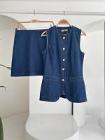Kolsuz Yelekli Mini Etekli Denim Takım 10164 - Görsel 10
