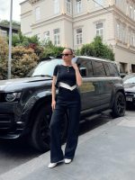 Kadın Bisiklet Yaka Asimetrik Kesim Atlet Detay Bluz Ve Yüksek Bel Bol Paça Pantolon Ikili Takım - Görsel 2