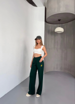 Osy Modal Yumuşak Dokulu Kumaş Nakış Işlemeli Rahat Bol Paça Eşofman Pantalon - Siyah - Görsel 3