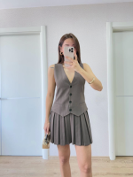 Takım Görünümlu Yelekli Mini Elbise- Füme - Görsel 2
