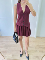 Takım Görünümlu Yelekli Mini Elbise- Bordo - Görsel 4