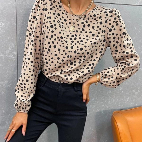 Kadın Uzun Kollu Bisiklet Yaka Desenli Bluz