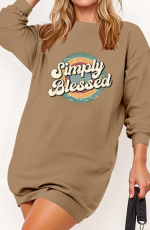 Kadın Uzun Kollu Bisiklet Yaka Yazılı Viskon Iki Iplik Elbise - Görsel 2