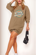 Kadın Uzun Kollu Bisiklet Yaka Yazılı Viskon Iki Iplik Elbise - Görsel 3