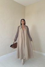 Taba Kapüşonlu Uzun Trençkot - Görsel 2