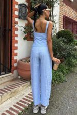Kalın Askılı Bluz Pantolon Keten Takım 10187 - Görsel 4