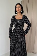 Siyah Puantiye Desenli Volanlı Elbise - Görsel 2