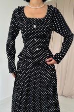 Siyah Puantiye Desenli Volanlı Elbise - Görsel 3