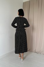Siyah Puantiye Desenli Volanlı Elbise - Görsel 4
