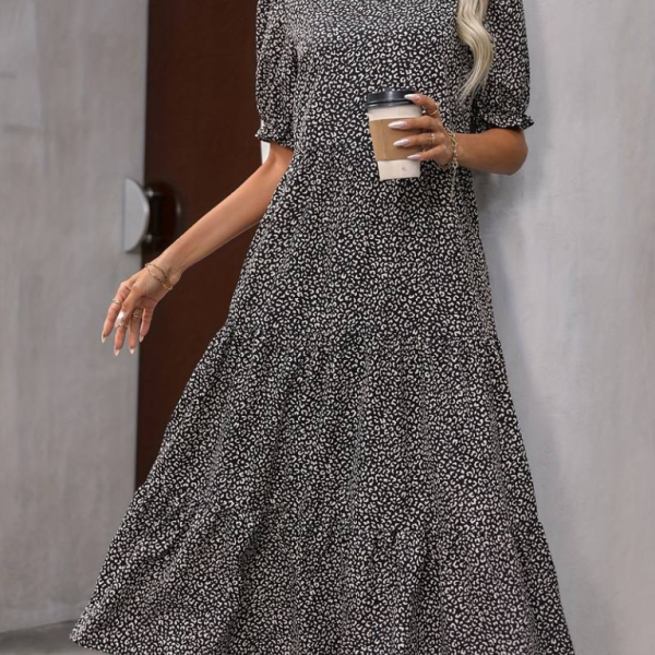 Kadın Mini Leopar Desen Midi üç Kat Elbise