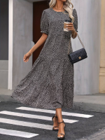 Kadın Mini Leopar Desen Midi üç Kat Elbise - Görsel 5