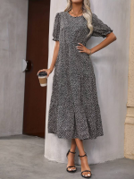 Kadın Mini Leopar Desen Midi üç Kat Elbise - Görsel 6