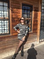 Kadın Uzun Kollu Siyah Beyaz Zebra Desen Triko Elbise - Görsel 3
