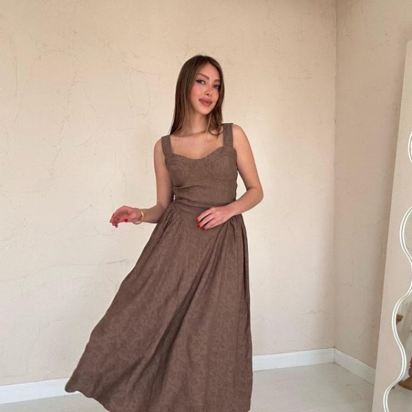 Vizon Yanları Büzgülü Göğüs Kuplu Elbise