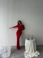 Kayık Yaka Uzun Kurdele Elbise - Görsel 2