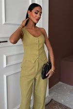 Tek Omuz Büstiyer Plazzo Pantolon Viscon Takım 10159 - Görsel 2
