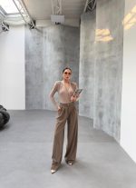 230 Gr Poly Viscose Full Lycra Pi̇leli̇ Palazzo Pantolon - Görsel 3