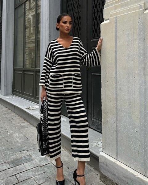 Candy Çizgili Straight Fit Pantolon Takım 9705-015