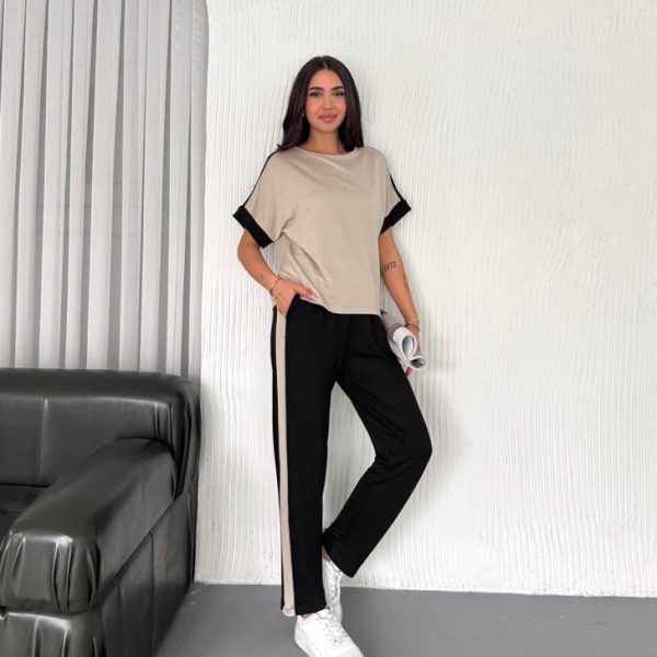 Kadın Modal Dokulu Kumaş Yanı şeritli Takım