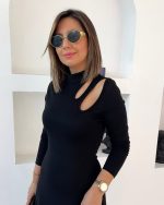 Kadın Uzun Kollu Balıkçı Yaka Omuzda Damla Detaylı Yırtmaçlı Krep Midi Elbise - Görsel 5