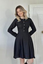 Siyah Kısa Klasik Elbise - Görsel 3